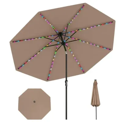 Parasol 300 cm cu LED Solar Iluminat 9 Moduri de iluminat Ecranul de grădină cu cafea Crank
