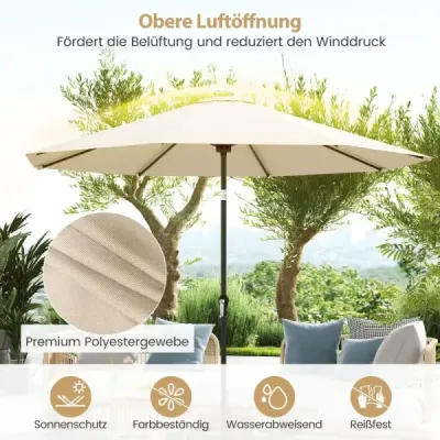 Parasol 300 cm cu LED Solar Iluminat 9 Moduri de iluminat Ecranul de grădină cu Crank Bej