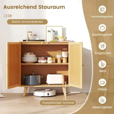 Sideboard cu 2 usi rattan dulap bucatarie din bambus cu worktop 80 x 34,5 x 85 cm Natura