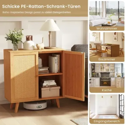 Sideboard cu 2 usi rattan dulap bucatarie din bambus cu worktop 80 x 34,5 x 85 cm Natura