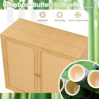 Sideboard cu 2 usi rattan dulap bucatarie din bambus cu worktop 80 x 34,5 x 85 cm Natura