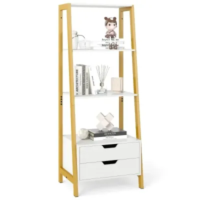 scara raft freestanding 134cm bibliotecă cu 4 rafturi deschise și 2 sertare suport versatil White