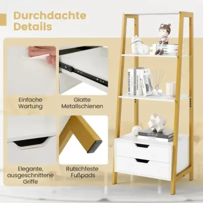 scara raft freestanding 134cm bibliotecă cu 4 rafturi deschise și 2 sertare suport versatil White
