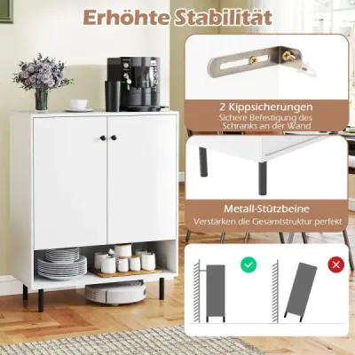 Sideboard din lemn piept de sertare cu rafturi reglabile & 2 usi dressing dulap Bufet dulap dulap bucătărie 75 x 35 x 95 cm alb