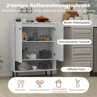 Sideboard din lemn piept de sertare cu rafturi reglabile & 2 usi dressing dulap Bufet dulap dulap bucătărie 75 x 35 x 95 cm alb
