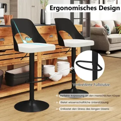 Bar Stool 2 set Scaune Bar 360° inaltime rotativa scaun pivotant reglabil Scaune bucatarie cu scaun artificial din piele & backrest Negru