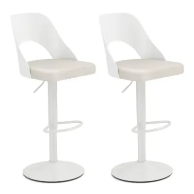 Bar Stool 2 set Scaune Bar 360° înălțime rotativ reglabil scaun pivotant Scaune de bucătărie cu scaun artificial din piele & spate Alb