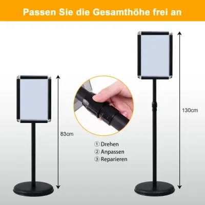 Stand de informații DIN A4 poster stand rotibil și pivotabil negru A4
