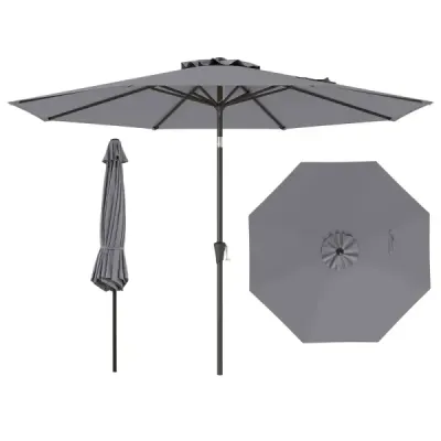 Ø303 cm Umbrela terasa cu manivela Pe o parte la 25° Umbrela grădină Knickable Parasol Grey