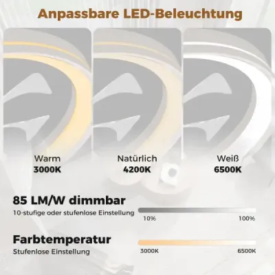 Ventilator de tavan φ48cm cu iluminare reversibilă a ventilatorului LED lumina tavan 3000-6500K dimmable cu 6 viteze de vânt Alb