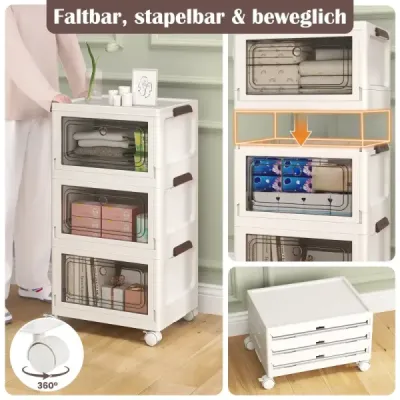 Cutie de depozitare cu capac cutii pliabile Depozitare 3 set Cutie de plastic stivuite alb (75 L)