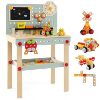 Bench de lucru Copii din lemn Toolbench cu copii de masă & DIY-Set Banc de scule cu accesorii & raft