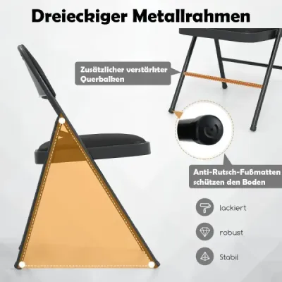 2 scaune pliante cu cadru din metal de grădină scaun de camping din piele artificială scaun capitonat sala de mese scaun