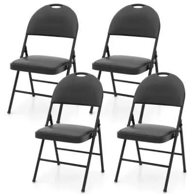 4 scaune pliante set cu cadru din metal capitonat scaun de grădină scaun artificial din piele pliant