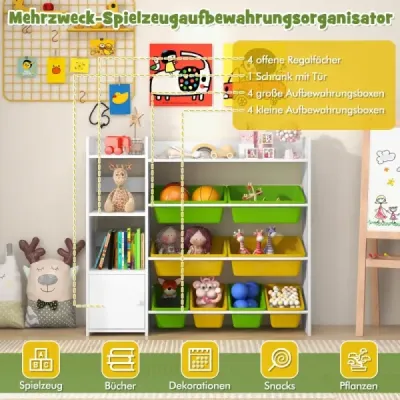 4 etaje rack pentru copii cu 8 cutii de depozitare & 2 rafturi deschise pentru jucării