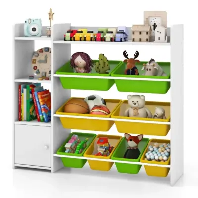 4 etaje rack pentru copii cu 8 cutii de depozitare & 2 rafturi deschise pentru jucării