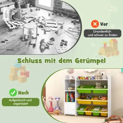 4 etaje rack pentru copii cu 8 cutii de depozitare & 2 rafturi deschise pentru jucării
