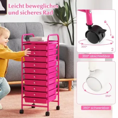 Cada de masini Rolling container sidecar cu 10 sertare 33 x 37 x 86 cm Hot Pink