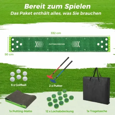 332 cm Golf Punere Mat cu 2 lilieci reglabile & 6 bile Golf Exercitii Mat Golf