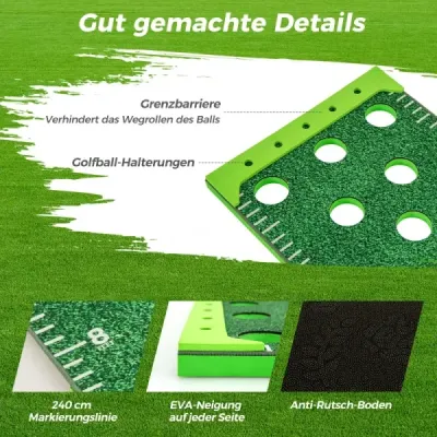 332 cm Golf Punere Mat cu 2 lilieci reglabile & 6 bile Golf Exercitii Mat Golf