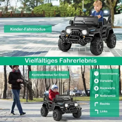 Vehicul electric cu comandă la distanță și roți off-road și lumini LED Camion Negru jucărie