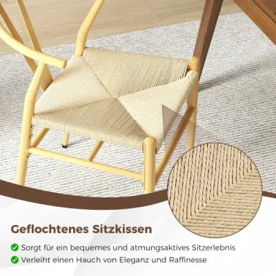 2 setat sala de mese scaune bucatarie scaune cu Y-în formă de spate și împletit șobolan scaun perna scaune accent stivable natura