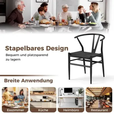 2 set sala de mese scaune bucătărie scaune cu Y-în formă de spate și împletit șobolan scaun perna scaune accent stivable negru