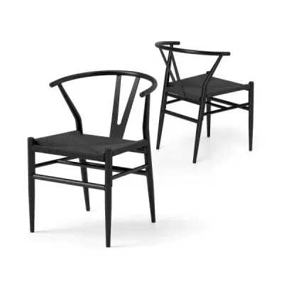 2 set sala de mese scaune bucătărie scaune cu Y-în formă de spate și împletit șobolan scaun perna scaune accent stivable negru
