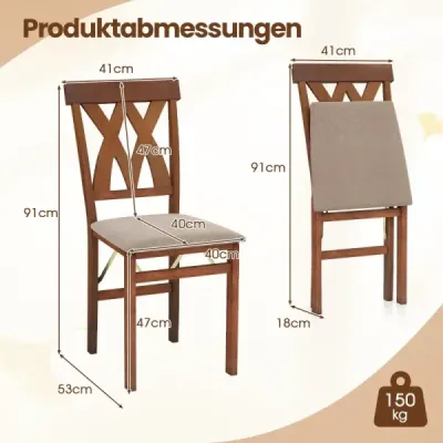 2 Set scaune dining scaun de bucatarie pliabil cu scaun pliant scaun capitonat Beistellstuh Brown