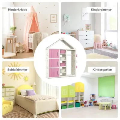 raft pentru copii în formă de casă cu raft haine Copii raft carte raft jucărie cu rafturi roz