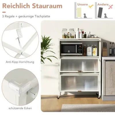 4 Stuffy Bucătărie Rack cu role Microwave Stand cu uși pliabile PC