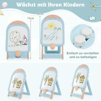 Personal pentru copii cu scaun Panou pentru copii reglabil și pliabil cu Whiteboard & Storage Box Blue
