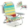 Scaun de plajă pliabil cu backrest reglabil Scaun de camping albastru dungi colorate