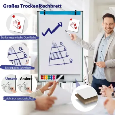 Flipchart Stand pe role cu magneți și markeri Green Whiteboard reglabil