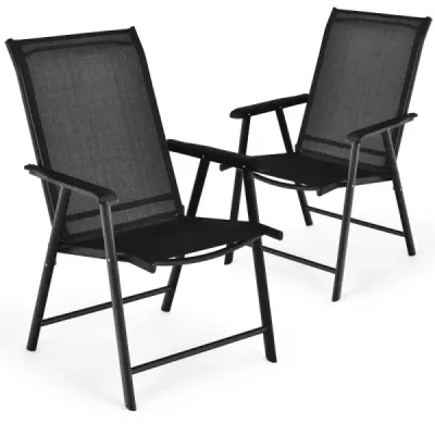 2 Set Scaune de gradina cu tesatura rezistenta la vreme Scaune pliante de mare odihna Scaune balcon Negru