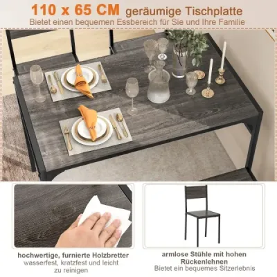 4 piese dining grup set masa bucatarie cu 2 scaune & 1 banca & raft industrie grup de locuri gri