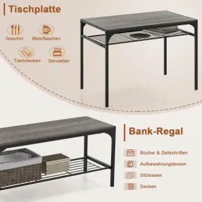 4 piese dining grup set masa bucatarie cu 2 scaune & 1 banca & raft industrie grup de locuri gri