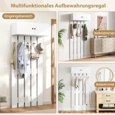 Garderoba de perete cu 5 cârlige duble si dulap cu doua usi Perete montat dulap panou alb