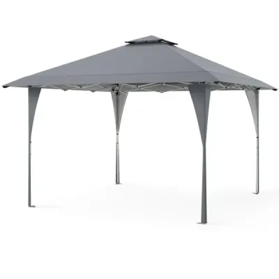 4 x 4 m Pop Up Pavillon Höhenverstellbarer Gartenpavillon mit Doppeldach & Metallrahmen Grau