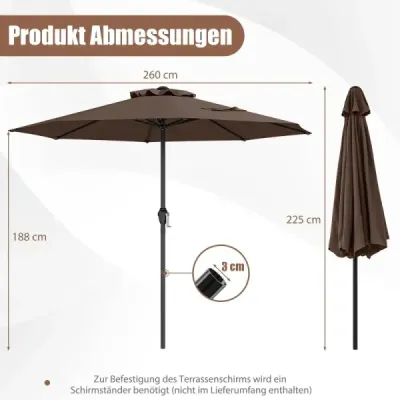umbrela 250 cm umbrela gradina cu manivela umbrela cu 8 coaste maro