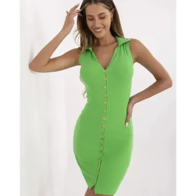 Rochie creion cu nasturi de aur verde (7803)