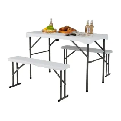 Set pliabil cort de bere inclusiv. 2 banci de bere si 1 masa de bere set de 3 mese de bere White