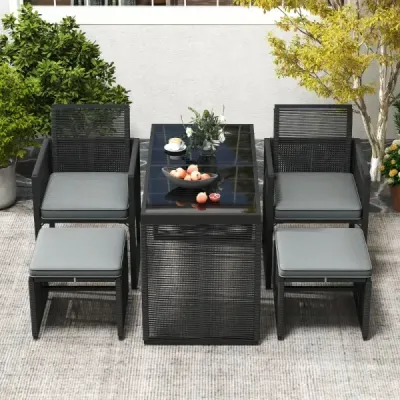 5. Set de mobilier de grădină Rattan inclusiv. 2 scaune cu pernă & scaun & tabel