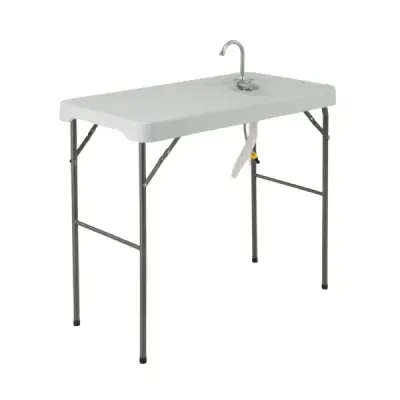 Masă de curăţat peşte pliabil cu chiuvetă & Faucet masă de camping portabil alb