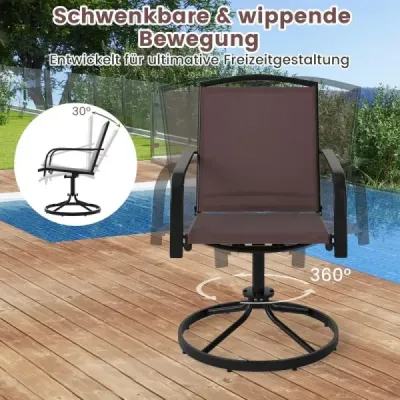 2 Set 360° Scaune de gradina rotativa cu scaune de tesatura de uscatoare rapida maro