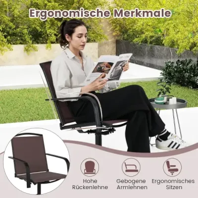 2 Set 360° Scaune de gradina rotativa cu scaune de tesatura de uscatoare rapida maro