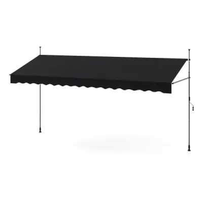 Panglică de balcon de 400 cm fără foraj cu înălțime manivelă de mână reglabilă și prindere negru