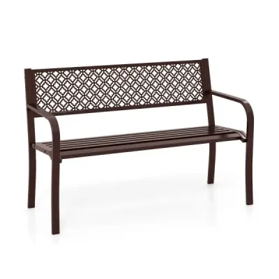 Banc de grădină din metal rezistent la vreme pentru 2 persoane Banc balcon cu spătar & armare 127 x 59 x 82 cm Brown