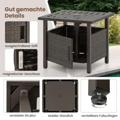Outdoor Rattan Tabel lateral Masă de grădină rezistentă la vreme cu umbrelă gaură mic balcon masă