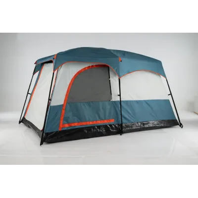 Cort de camping pentru 6 persoane cu 2 camere partiție perete și protecție ploaie albastru